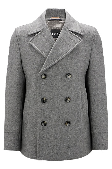 BOSS 博斯羊毛混纺修身版型双排扣外套,  041_Silver