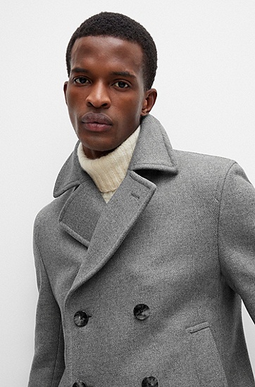 羊毛混纺修身版型双排扣外套,  041_Silver