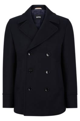 Hugo Boss Wool-blend Slim-fit Coat With Double-breasted Closure