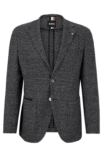 BOSS 博斯常规版型图案装饰羊毛混纺夹克外套,  001_Black