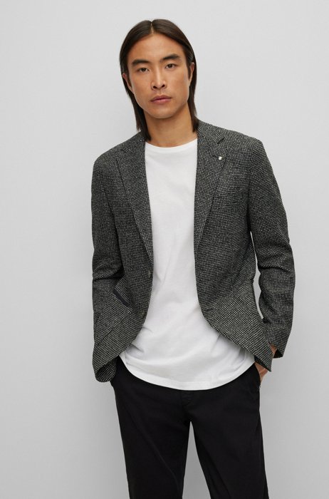 Regular-fit jacket in a patterned wool blend, Dark Grey