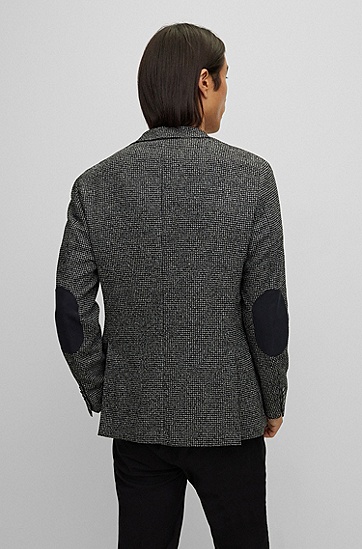 常规版型图案装饰羊毛混纺夹克外套,  001_Black