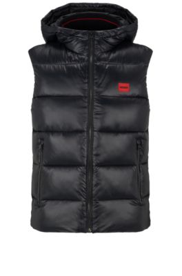 HUGO WATER-REPELLENT PUFFER GILET WITH RED LOGO BADGE