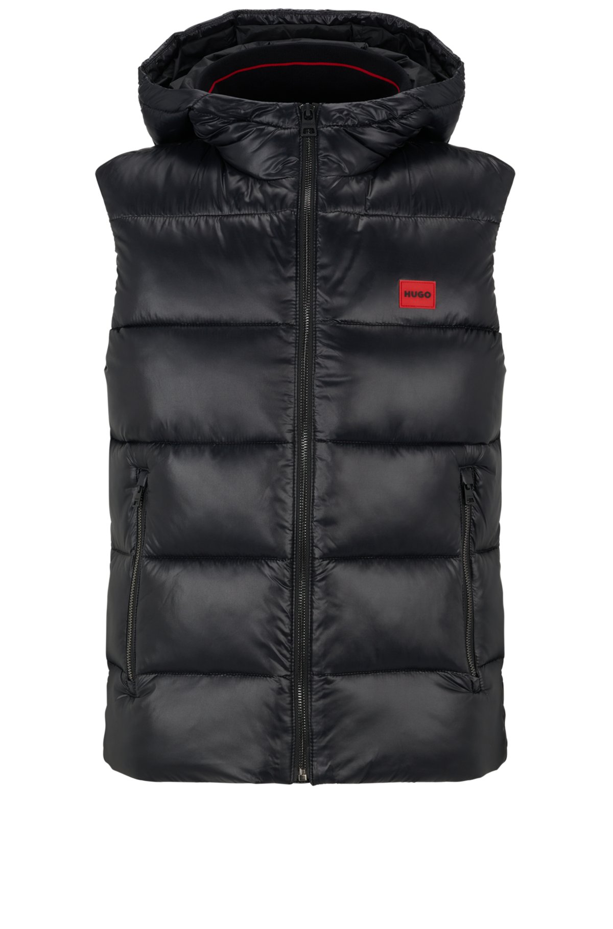 HUGO - Water-repellent puffer gilet with red logo badge