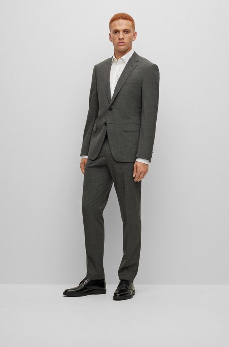 Slim-fit suit in micro-patterned bi-stretch fabric, Grey