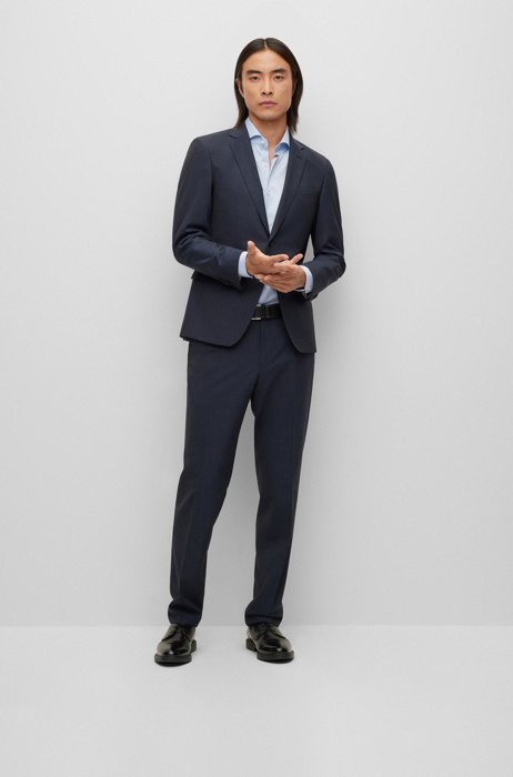 Slim-fit suit in micro-patterned bi-stretch fabric, Dark Blue