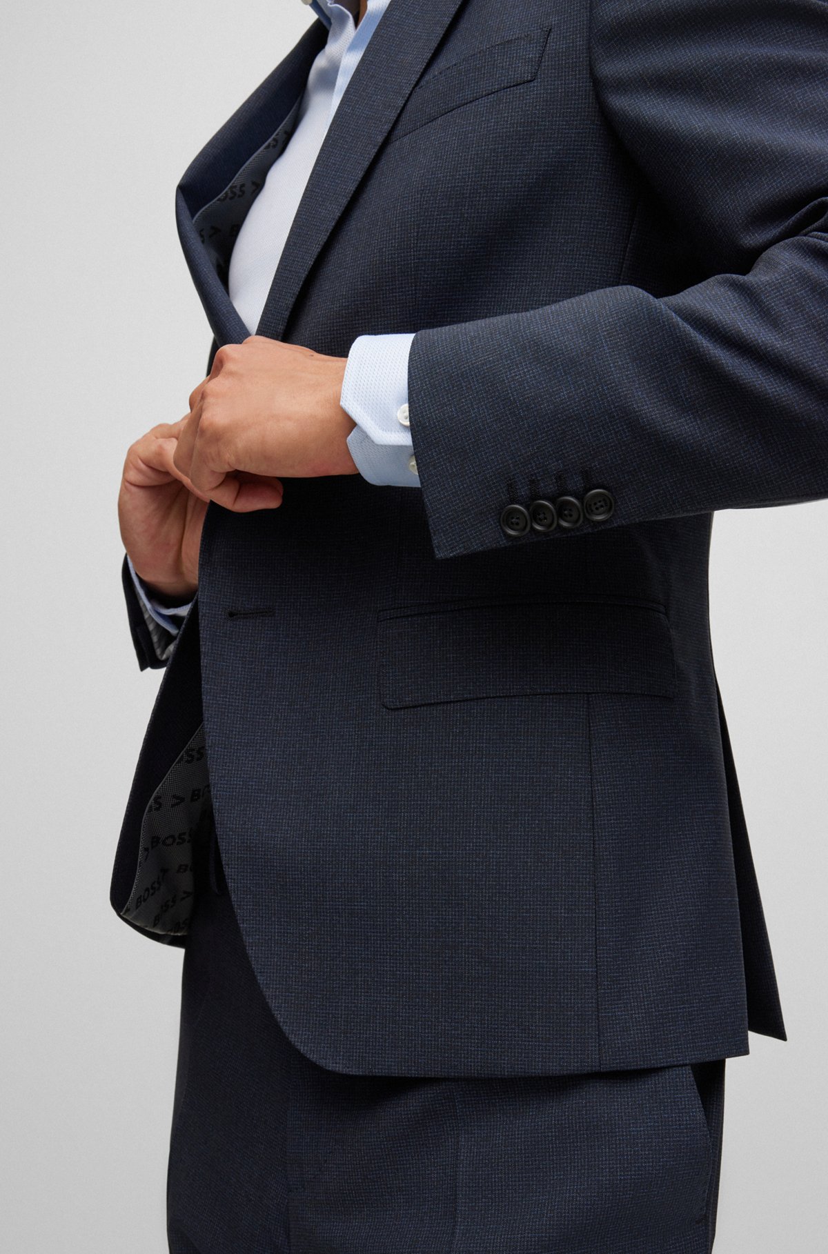 BOSS - Slim-fit suit in micro-patterned bi-stretch fabric