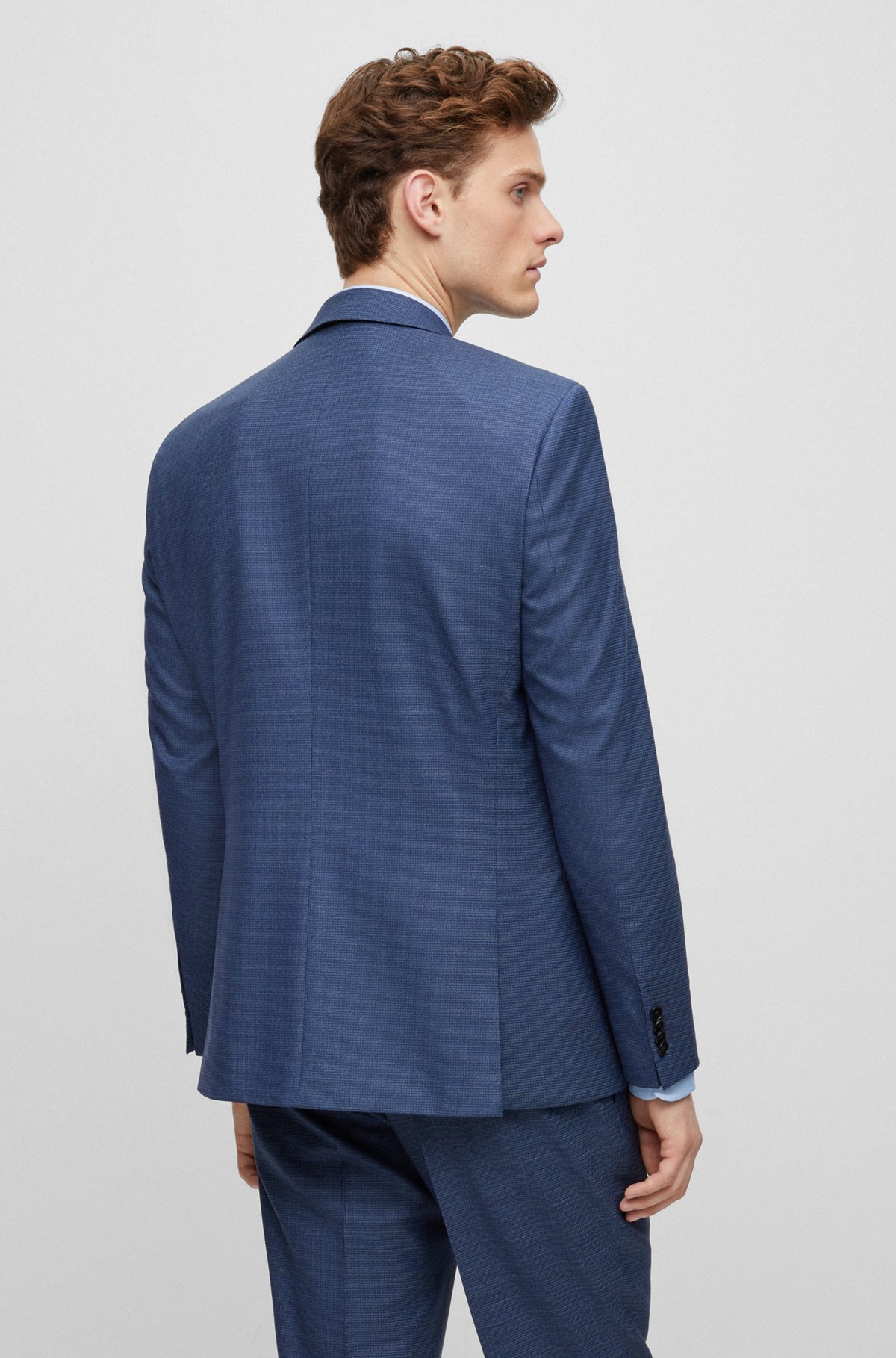 Regular-fit suit in a micro-patterned wool blend, Dark Blue