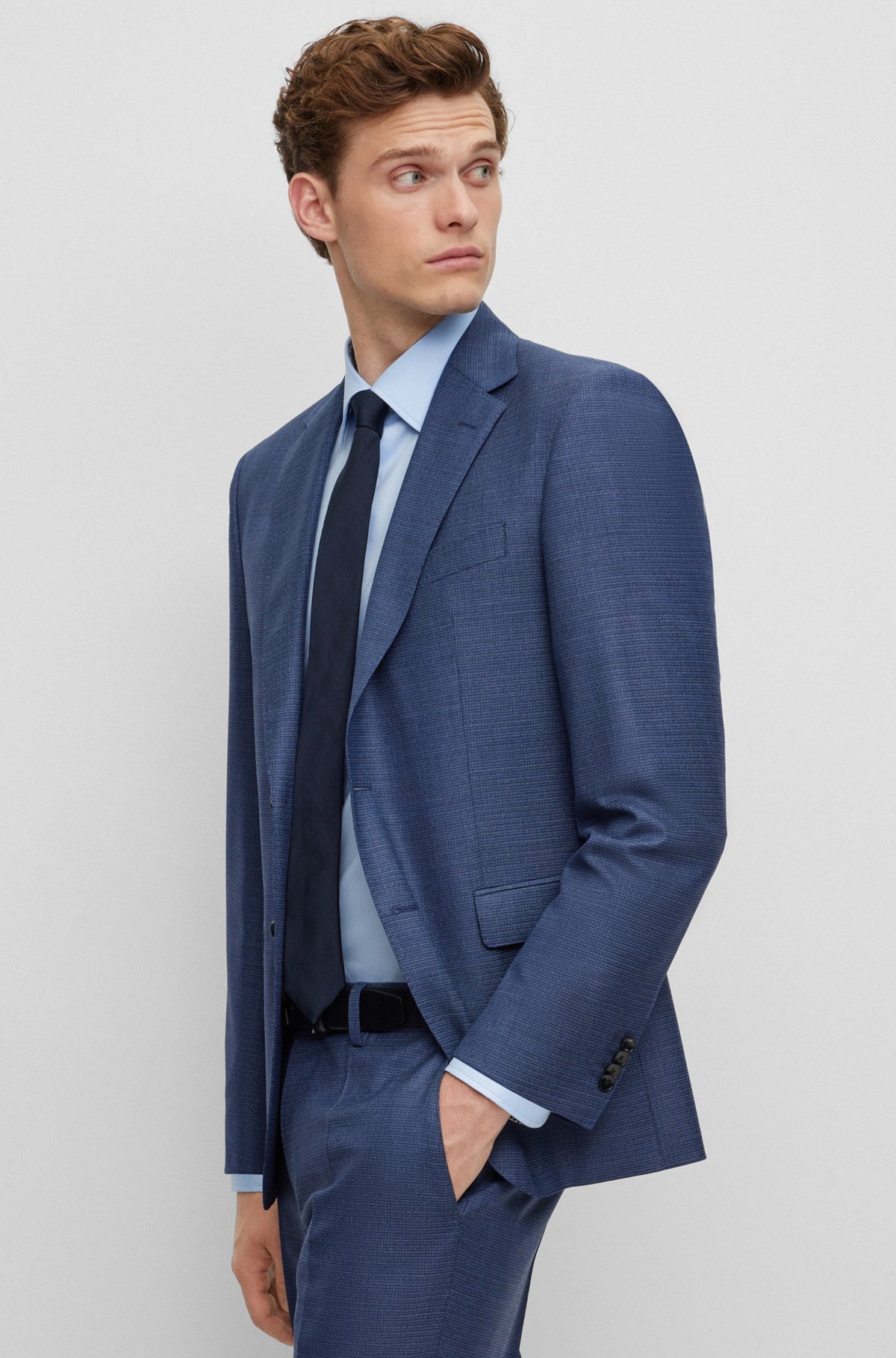 Regular-fit suit in a micro-patterned wool blend, Dark Blue