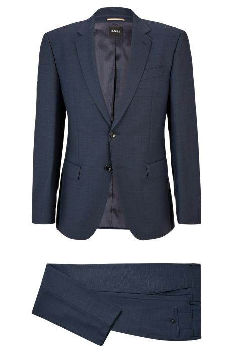 Blue for Men Mens Clothing Suits BOSS by HUGO BOSS Slim-fit Three-piece-suit In Micro-patterned Virgin Wool in Dark Blue 