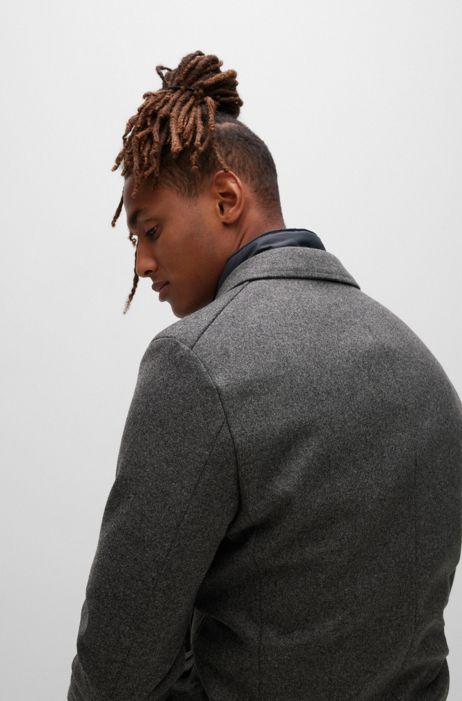 BOSS - Slim-fit wool-blend coat with zip-up inner