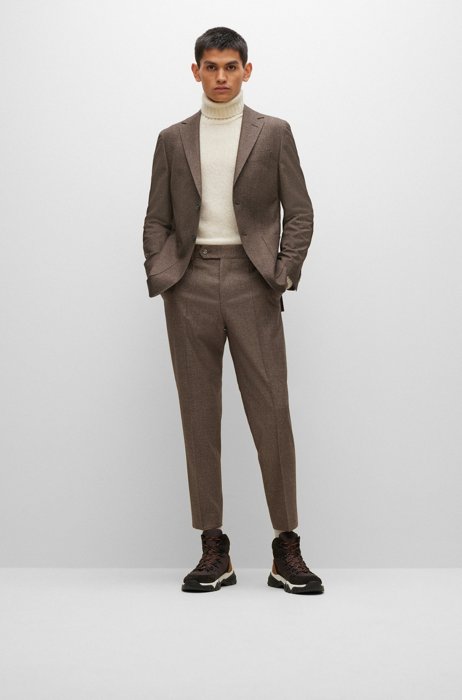 Regular-fit suit in a patterned virgin-wool blend, Brown