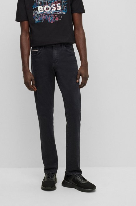 Slim-fit jeans in black soft-washed denim, Dark Grey