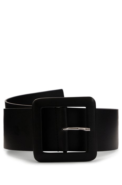Faux-leather waist belt with covered buckle, Black