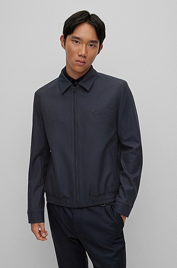 HUGO 雨果弹性功能面料修身衬衫款式夹克外套,  405_Dark Blue