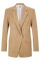 Double-breasted slim-fit jacket in stretch-wool flannel, Beige