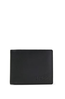 Homme Accessoires Portefeuilles et porte-cartes Portefeuille à deux volets en cuir avec logo en relief et poche pour la monnaie Cuir HUGO pour homme en coloris Noir 
