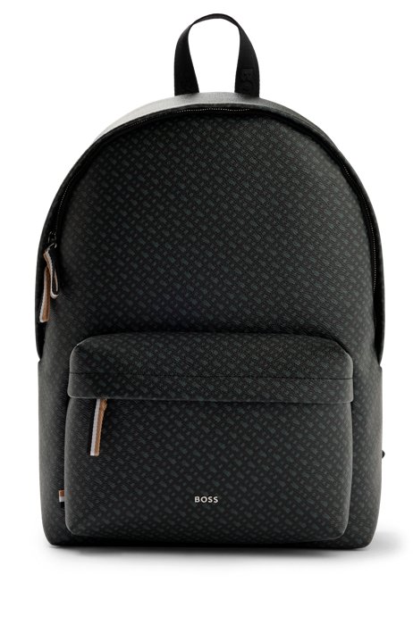 Italian-fabric backpack with silver-effect hardware, Black