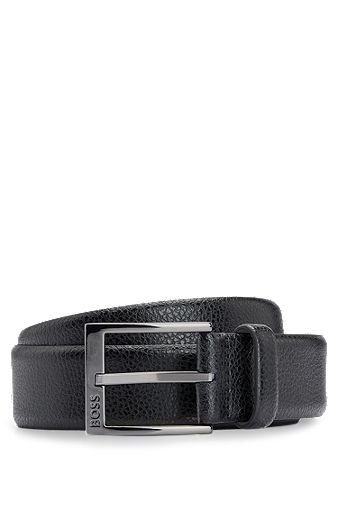 Logo-buckle belt in grained Italian leather, Black