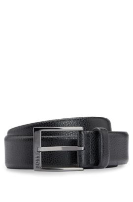 BOSS by HUGO BOSS Grained-leather Belt With Logo-stamped Keeper in Black for Men Mens Accessories Belts 