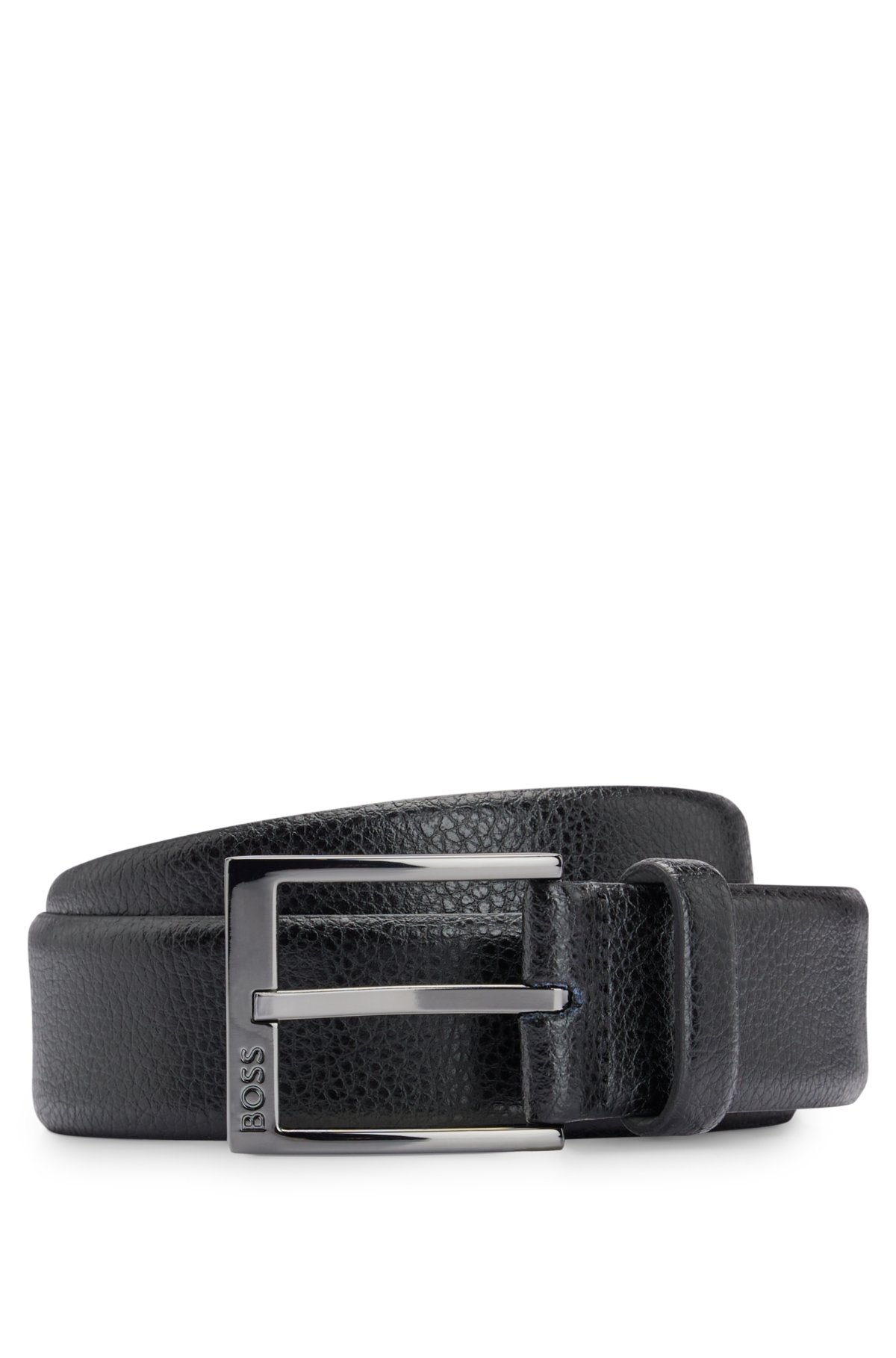BOSS - Logo-buckle belt in grained Italian leather
