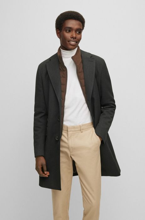 Visiter la boutique BOSSBOSS Hommes H-Hyde-Bib-Pad-221 Manteau Slim Fit en laine mélangée avec intérieur zippé 