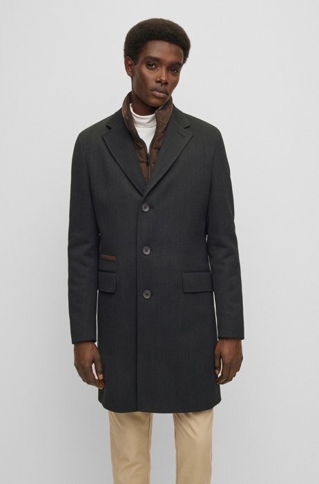 Manteau Slim Fit avec veste sans manches intérieure zippée et amovible, Gris