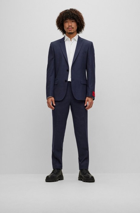 Slim-fit suit in a super-flex wool blend, Blue