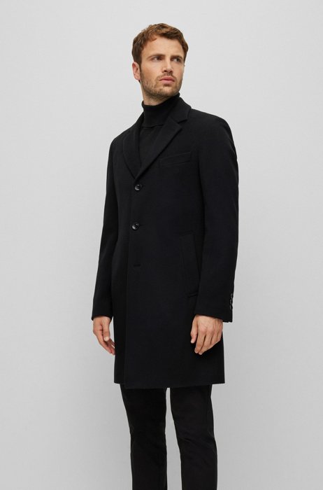 Slim-fit coat in wool and cashmere, Black