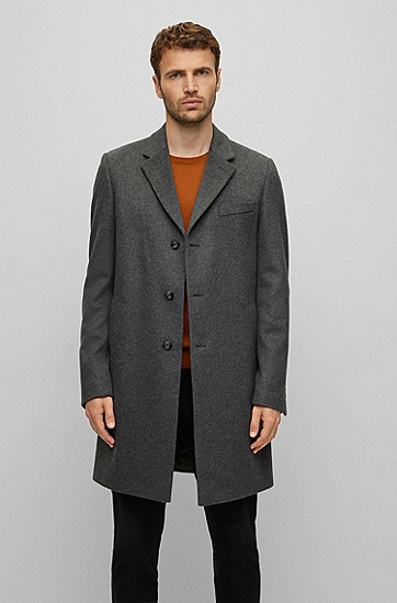 BOSS 博斯羊毛加羊绒修身版型外套,  030_Medium Grey