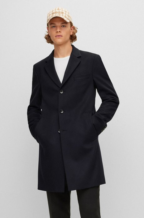 Slim-fit coat in wool and cashmere, Dark Blue