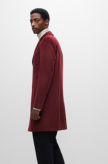 BOSS 博斯羊毛加羊绒修身版型外套,  604_Dark Red