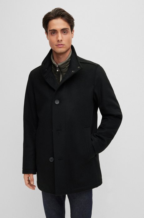 Wool-cashmere coat with inner layer, Black