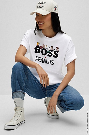 七夕BOSS X PEANUTS联名系列专有艺术风图案棉T恤,  100_White