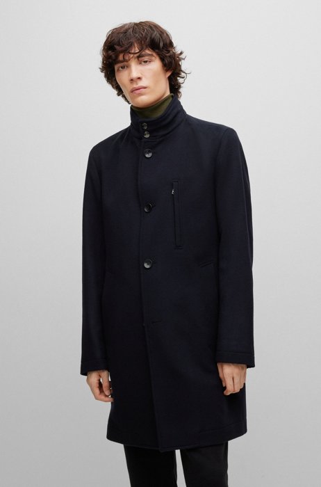 Slim-fit coat in wool and cashmere, Dark Blue