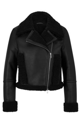 HUGO - Faux-leather jacket with faux-fur trims