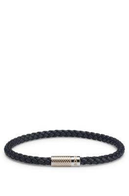 HUGO BOSS BRAIDED-LEATHER CUFF WITH BRANDED AND ETCHED MAGNETIC CLOSURE