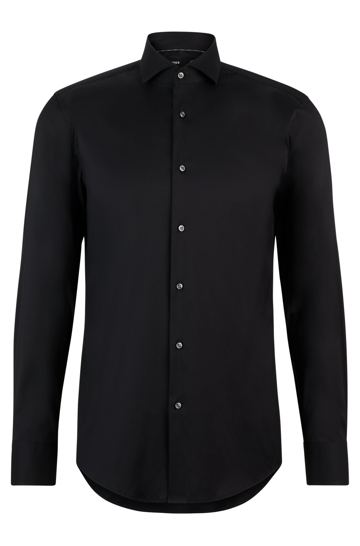 Slim-fit overhemd in gemakkelijk te strijken popeline van een katoenmix, Zwart