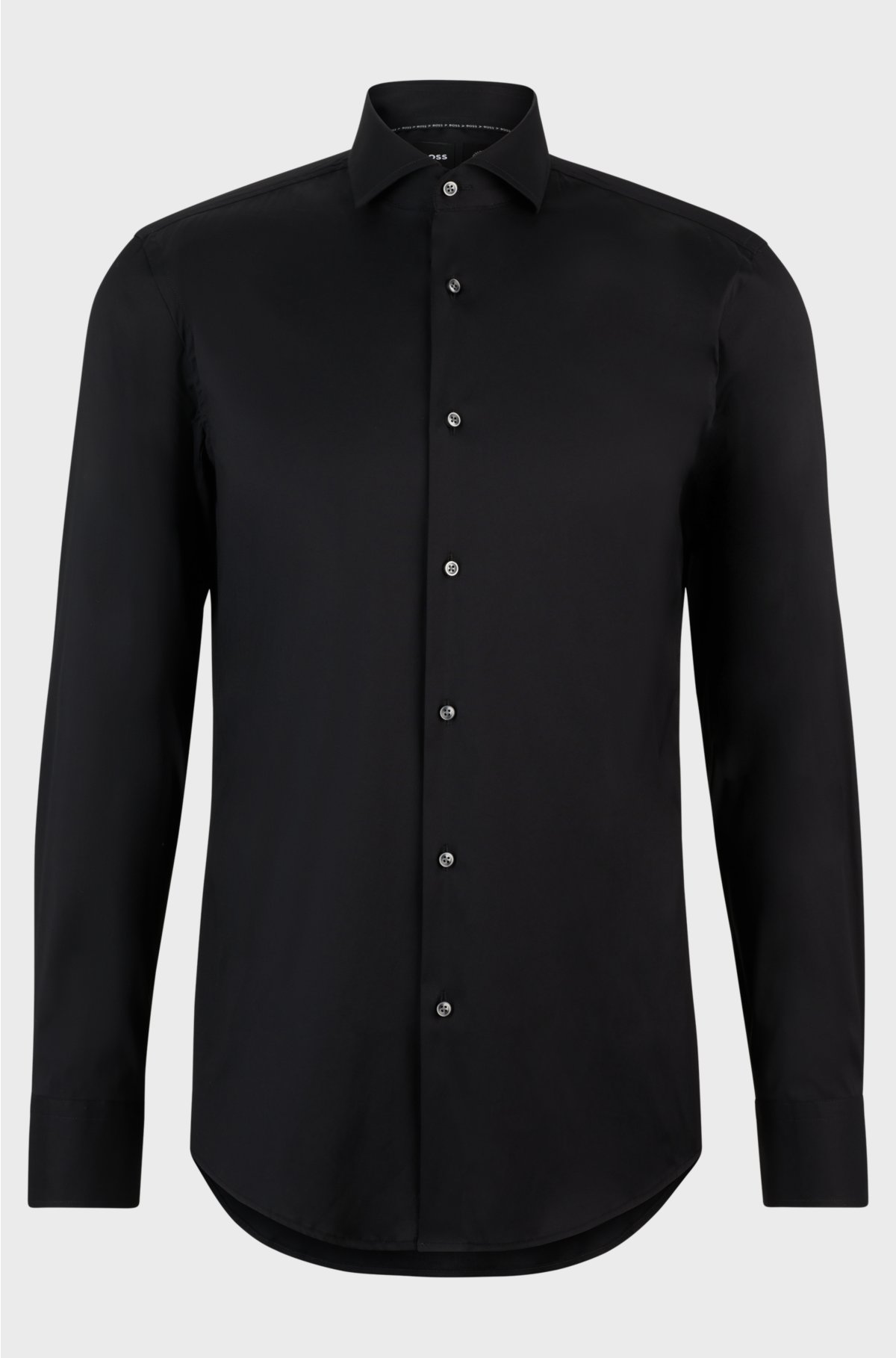 Slim-fit shirt in easy-iron cotton-blend poplin, Black