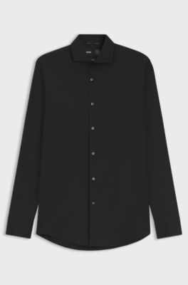 Slim-fit shirt in easy-iron cotton-blend poplin, Black