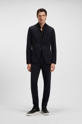 Slim-fit shirt in easy-iron cotton-blend poplin, Black