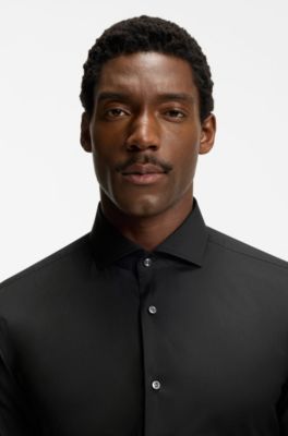 Slim-fit shirt in easy-iron cotton-blend poplin, Black