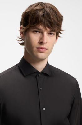 Slim-fit shirt in easy-iron cotton-blend poplin, Black