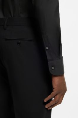 Slim fit strygelet skjorte i bomuldspoplin, Sort