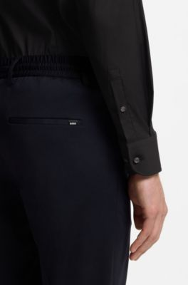 Slim-fit shirt in easy-iron cotton-blend poplin, Black