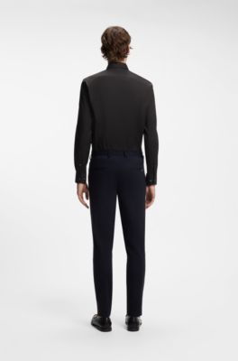 Slim-fit shirt in easy-iron cotton-blend poplin, Black