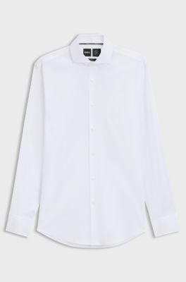 Slim-Fit Popeline-Hemd aus b&uuml;gelleichtem Baumwoll-Mix, Wei&szlig;