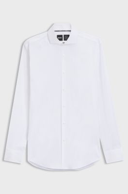 Camicia slim fit in popeline di misto cotone facile da stirare, Bianco