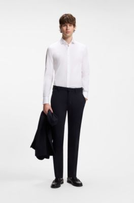 Slim-fit shirt in easy-iron cotton-blend poplin, White