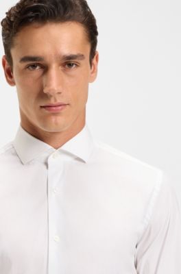 Slim-Fit Popeline-Hemd aus b&uuml;gelleichtem Baumwoll-Mix, Wei&szlig;